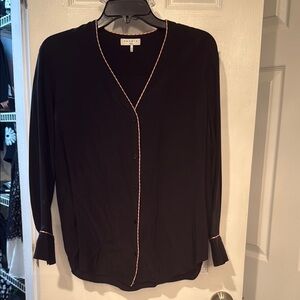 Sandro Black Fitted Long Sleeve Blouse